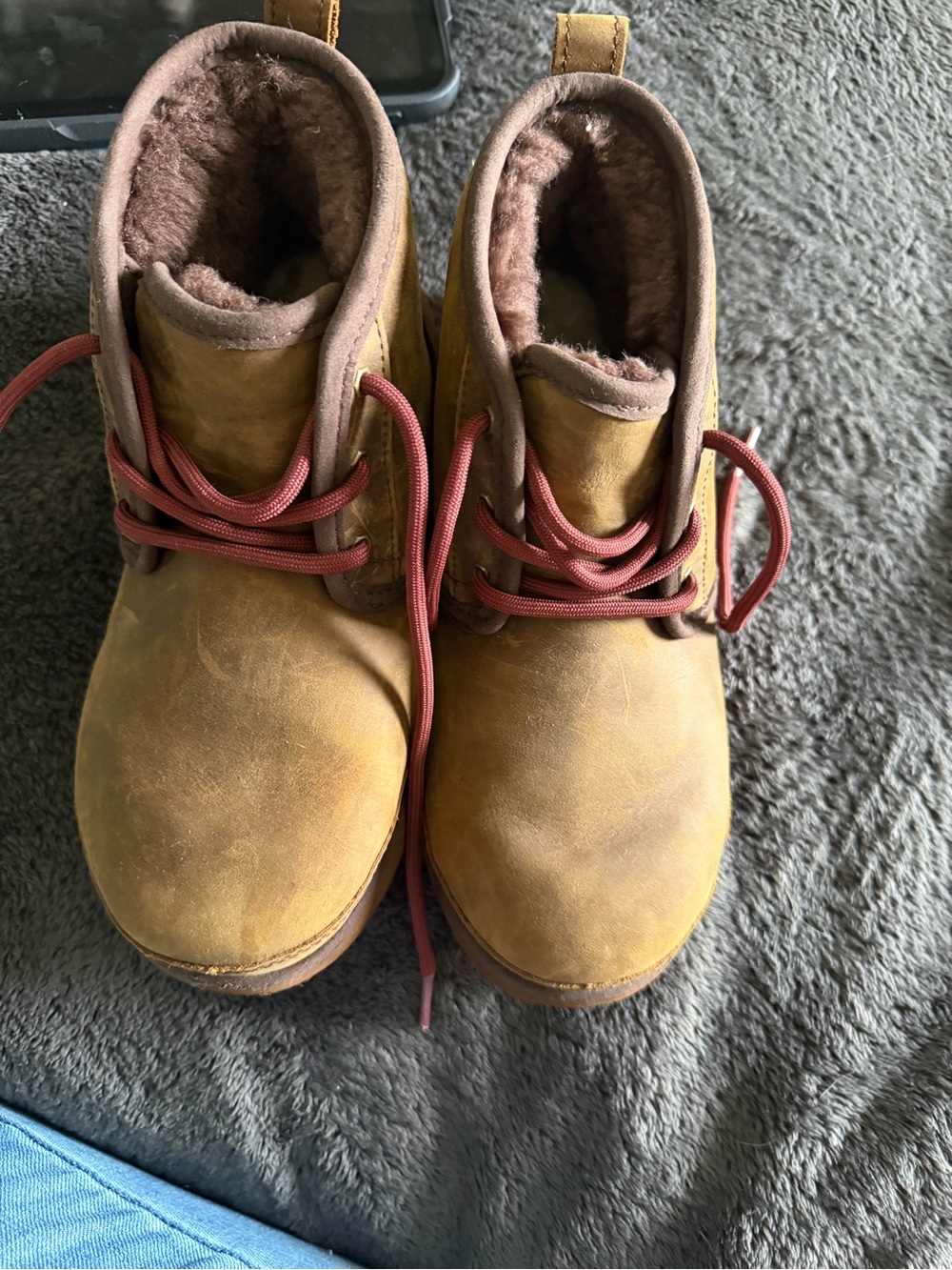 UGG Kids Tan Boots with Red Laces